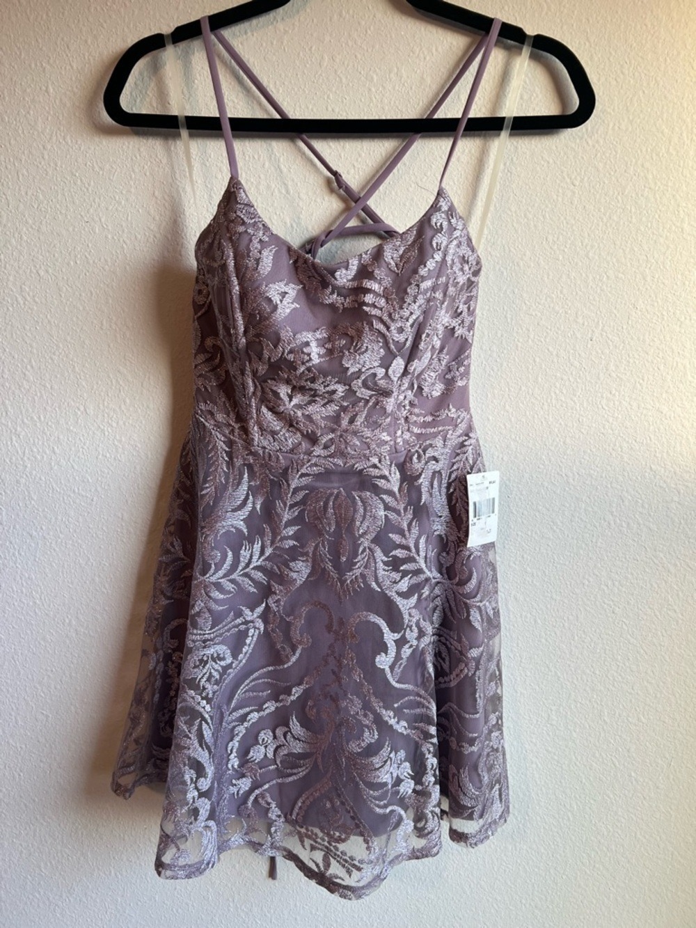 Xtraordinary NWT Juniors Size 1 Lavender Lace Floral Mini Dress Homecoming Party